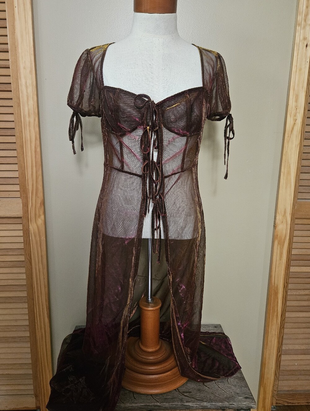 Iridescent Witchy Whismigoth Practical Magic Boho Purple And Gold Sheer Dress